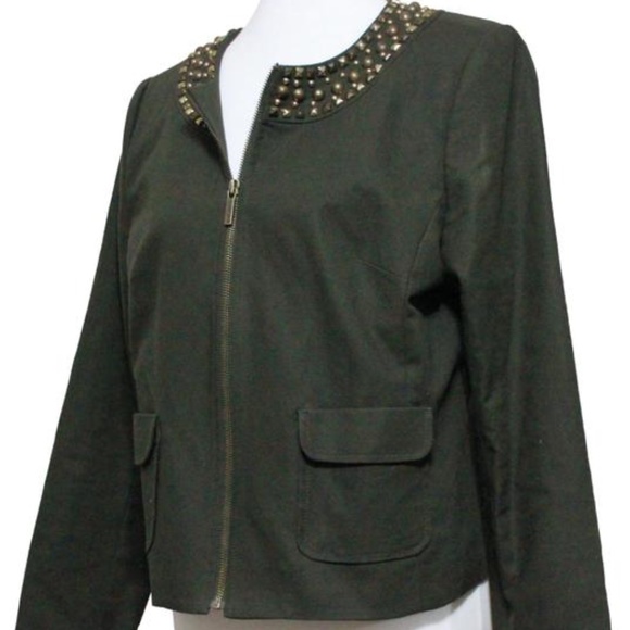 MICHAEL KORS Studded Moto Jacket Blazer Green S - Picture 8 of 10